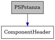 digraph {
    graph [bgcolor="#00000000"]
    node [shape=rectangle style=filled fillcolor="#FFFFFF" font=Helvetica padding=2]
    edge [color="#1414CE"]
    "2" [label="ComponentHeader" tooltip="ComponentHeader"]
    "1" [label="PSPstanza" tooltip="PSPstanza" fillcolor="#BFBFBF"]
    "1" -> "2" [dir=forward tooltip="usage"]
}
