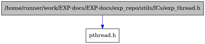 digraph {
    graph [bgcolor="#00000000"]
    node [shape=rectangle style=filled fillcolor="#FFFFFF" font=Helvetica padding=2]
    edge [color="#1414CE"]
    "1" [label="/home/runner/work/EXP-docs/EXP-docs/exp_repo/utils/ICs/exp_thread.h" tooltip="/home/runner/work/EXP-docs/EXP-docs/exp_repo/utils/ICs/exp_thread.h" fillcolor="#BFBFBF"]
    "2" [label="pthread.h" tooltip="pthread.h"]
    "1" -> "2" [dir=forward tooltip="include"]
}