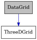 digraph {
    graph [bgcolor="#00000000"]
    node [shape=rectangle style=filled fillcolor="#FFFFFF" font=Helvetica padding=2]
    edge [color="#1414CE"]
    "1" [label="DataGrid" tooltip="DataGrid" fillcolor="#BFBFBF"]
    "2" [label="ThreeDGrid" tooltip="ThreeDGrid"]
    "1" -> "2" [dir=forward tooltip="public-inheritance"]
}
