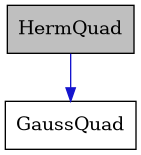 digraph {
    graph [bgcolor="#00000000"]
    node [shape=rectangle style=filled fillcolor="#FFFFFF" font=Helvetica padding=2]
    edge [color="#1414CE"]
    "2" [label="GaussQuad" tooltip="GaussQuad"]
    "1" [label="HermQuad" tooltip="HermQuad" fillcolor="#BFBFBF"]
    "1" -> "2" [dir=forward tooltip="public-inheritance"]
}